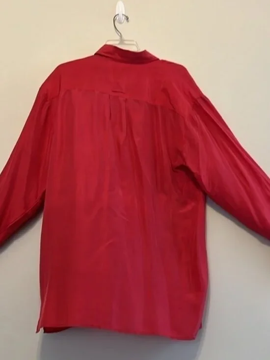 Robert Stock Vintage Silk Button Front Red Professional Long Sleeve Shirt Large - Picture 10 of 14